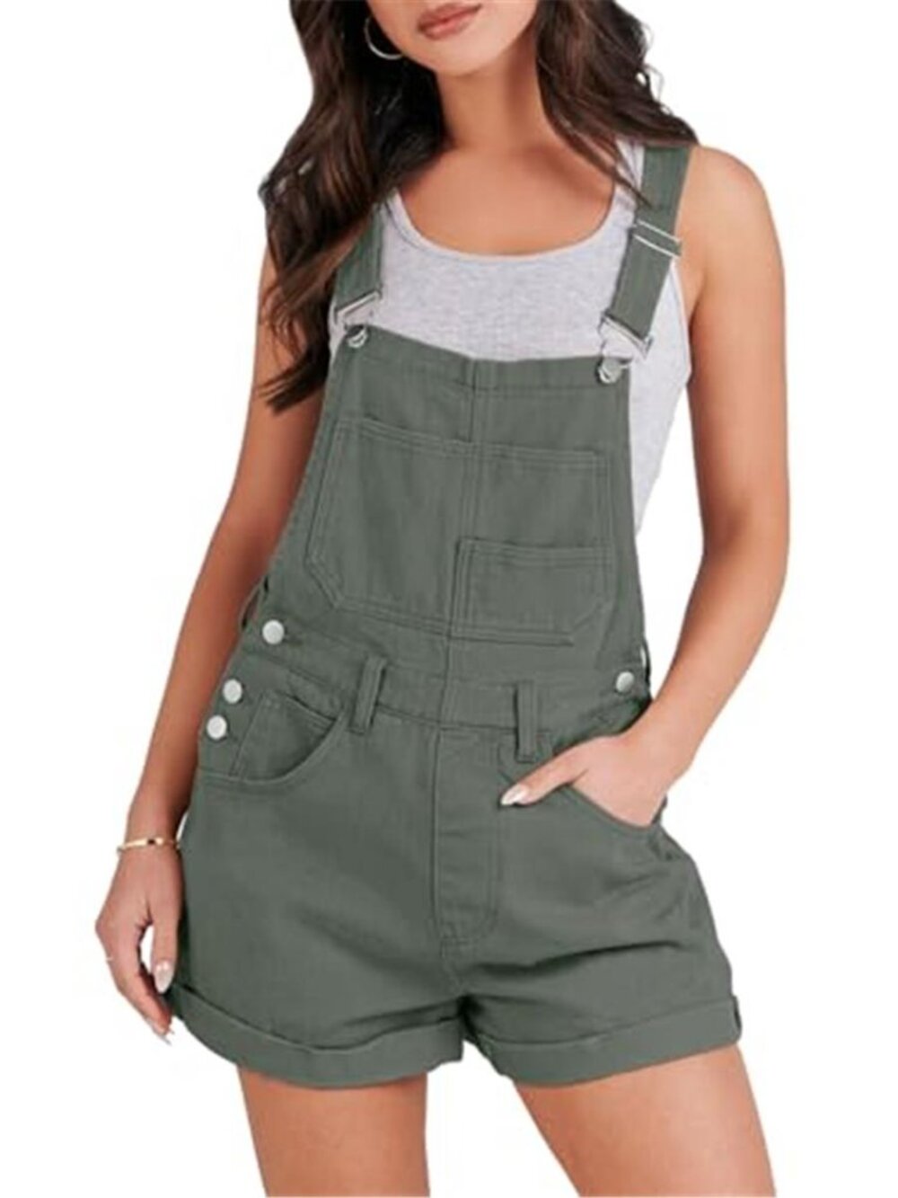 Womens Denim Short Overalls Romper Adjustable Strap Jumpsuit Bib Pockets
